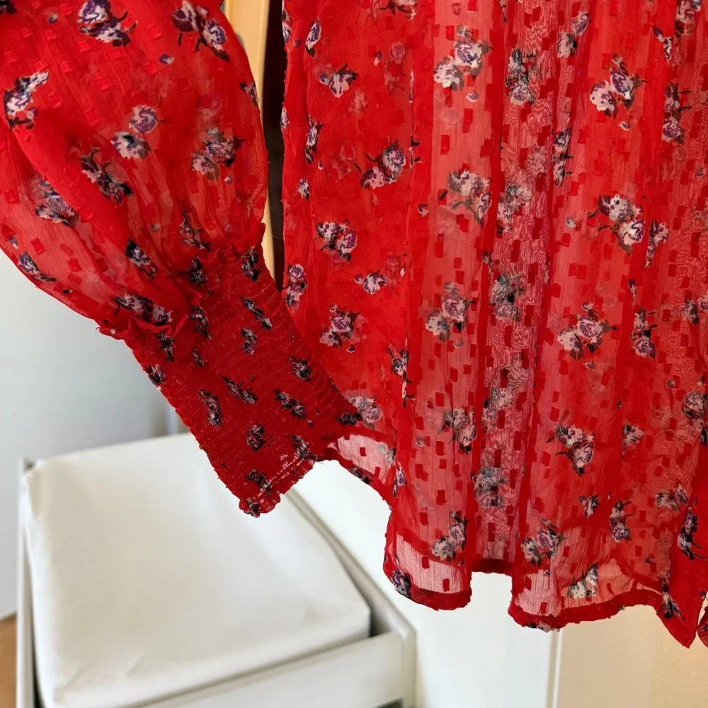 Free People Floral Sheer Red Blouse - Picture 9 of 9